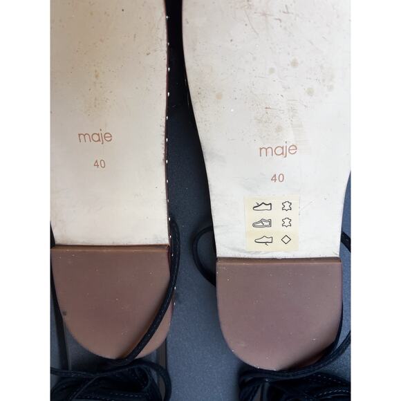 Maje Black Suede Lace Up Flat Sandals Size 40 Grommet Eyelet Detail Boho Resort - Picture 7 of 10